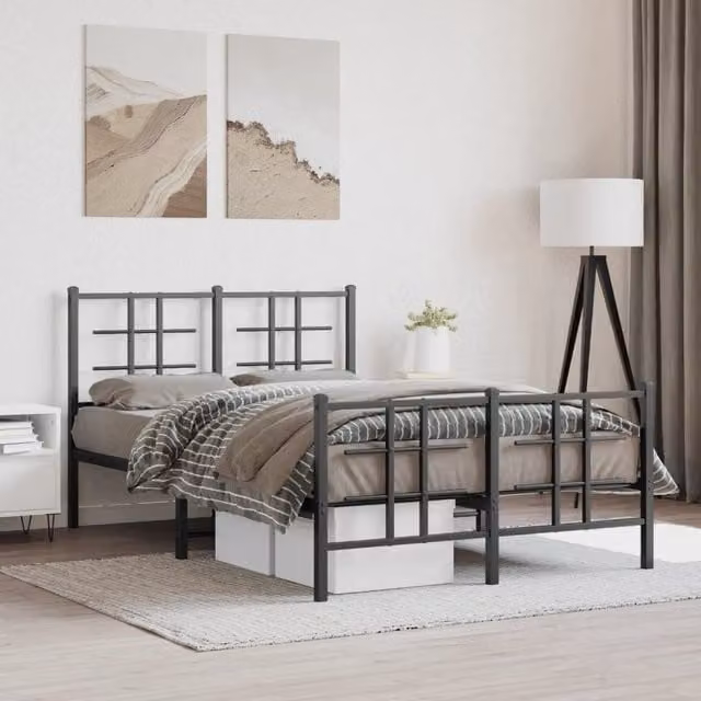 Berkfield Home Metal Bed Frame with Footboard, Black, W/D/H: 120 x 190 cm