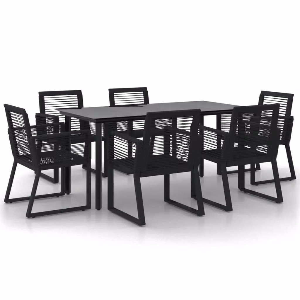 Berkfield Home 7 Piece Modern Black PVC Rattan Garden Dining Set with Metal and Glass Details – 2