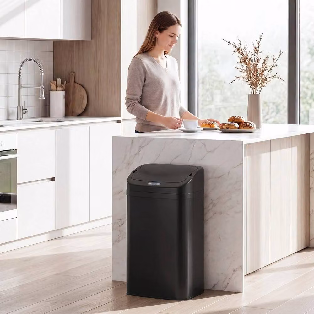 NESTLUNE Galvanised Steel Kitchen Bin with Automatic Close, Black, W: 100 cm, D: 60 cm – 3