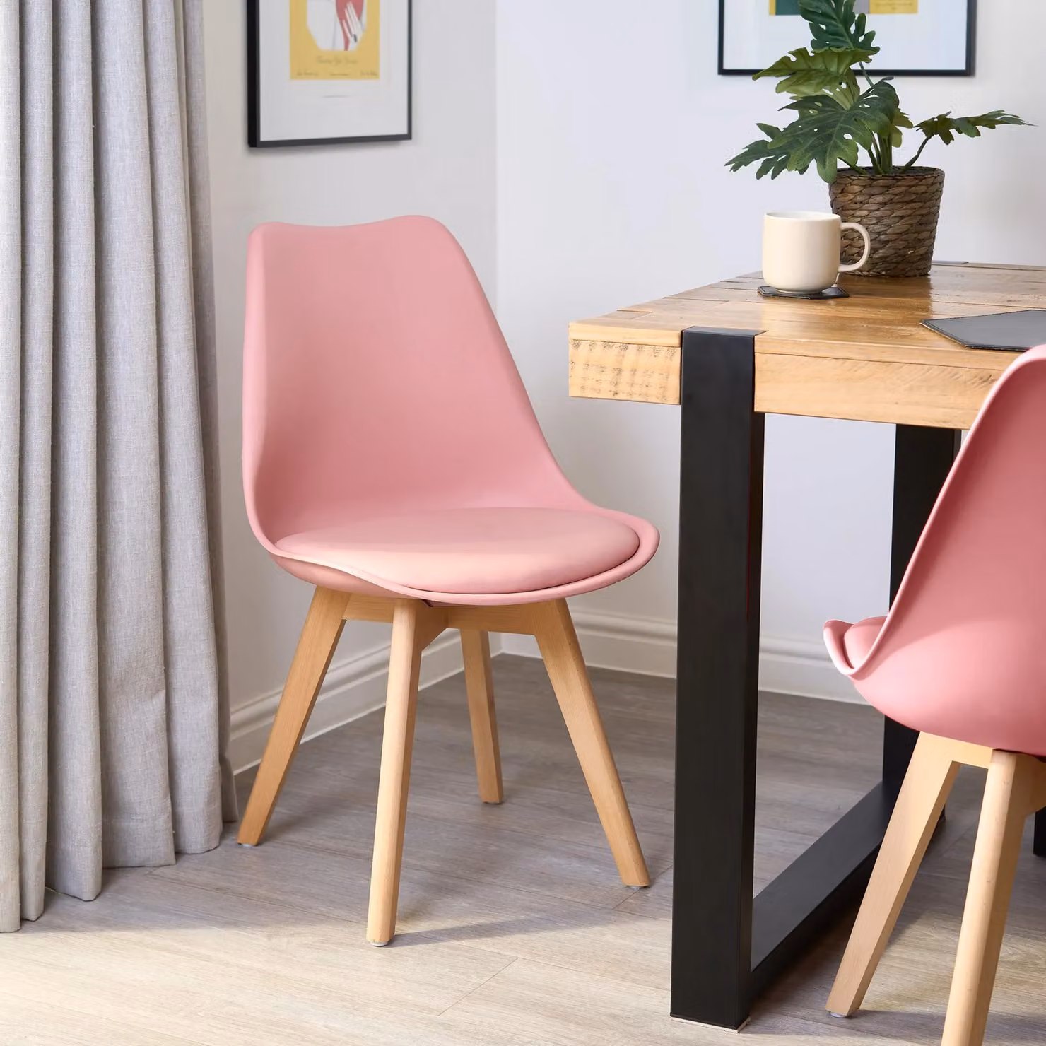Bravich LTD Rocco Tulip Dining Chair in Dusty Pink with Beech Wood Legs – 4