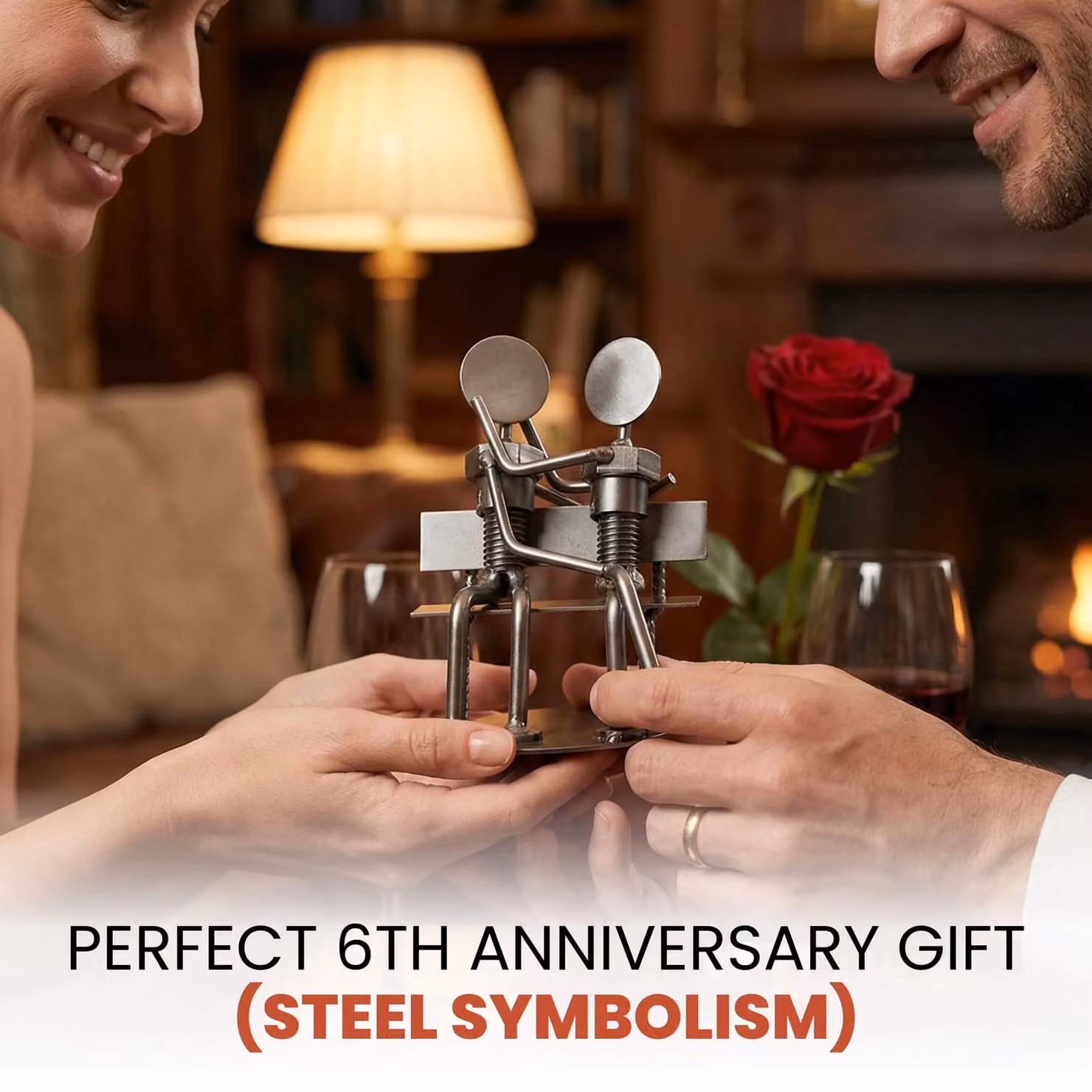 Novecrafto Nut and Bolt Sweethearts Sculpture, Silver Metal Romantic Figurine, H 13.0 cm x W 9.0 cm x D 1.0 cm – 3