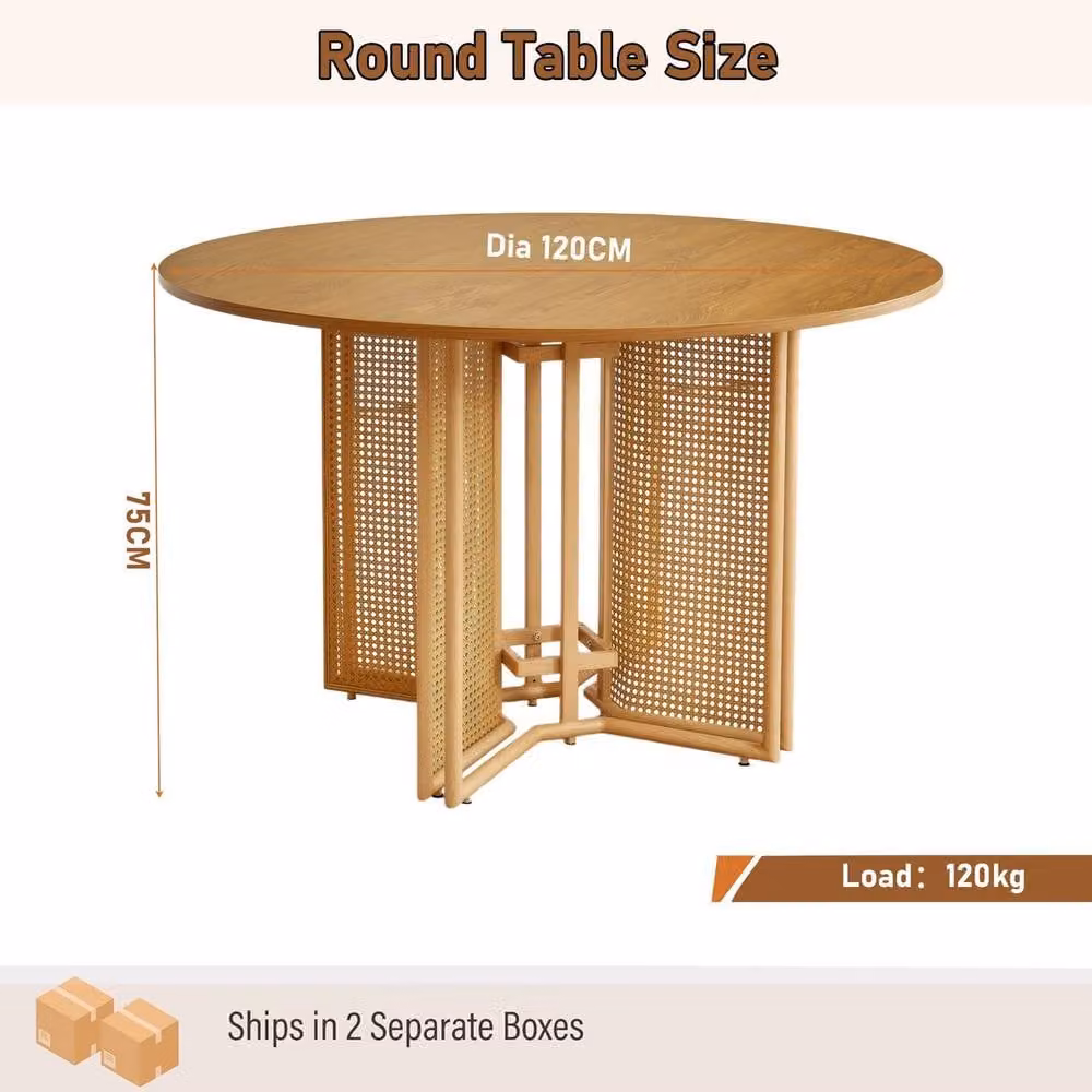 FURNITURE ONE Modern Round Dining Table in Beige and Brown, Dia: 120 cm – 2