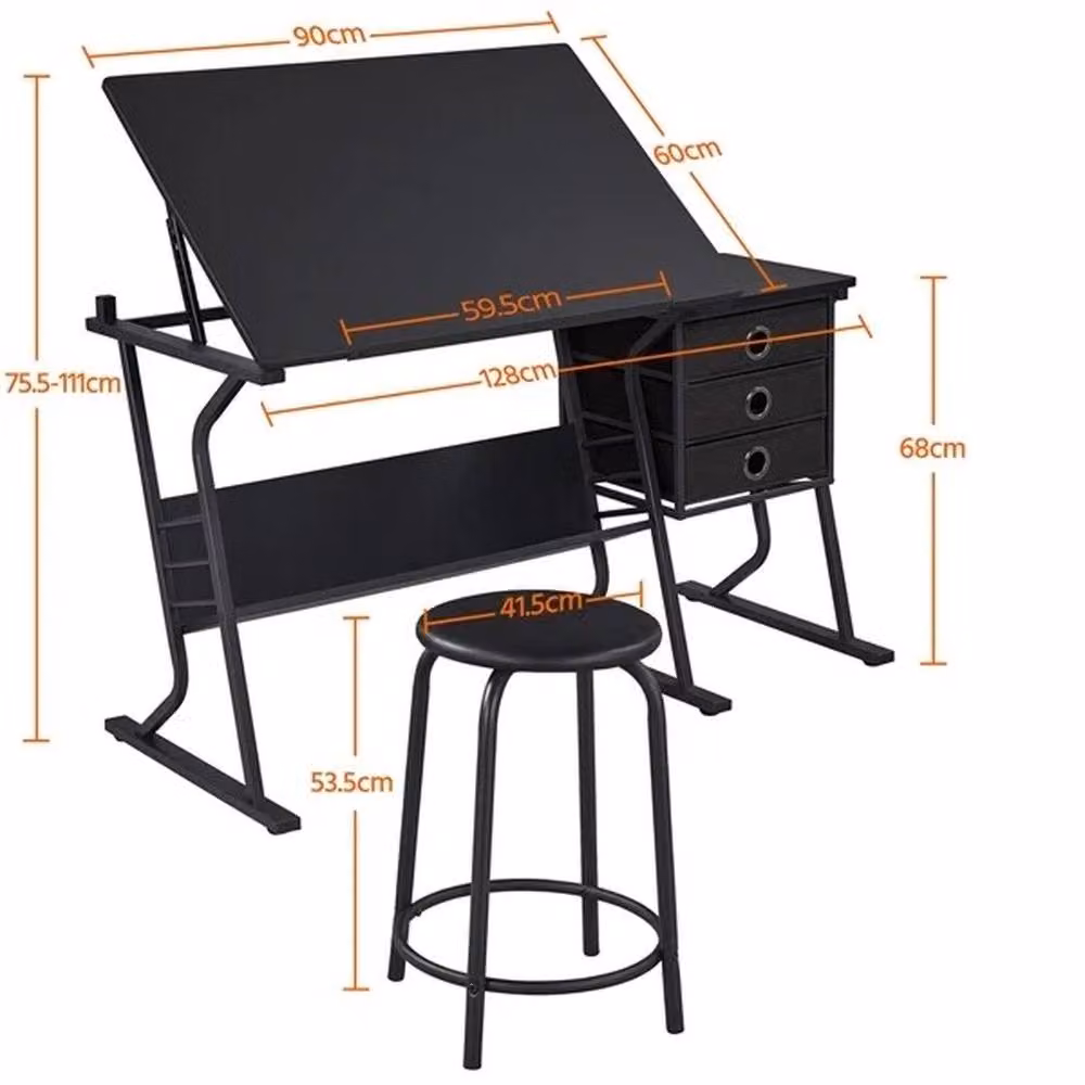 KORVIXA Black Tilting Top Writing and Drawing Art Desk with Sled Base, W/D/H: 100 x 100 x 60 cm – 2