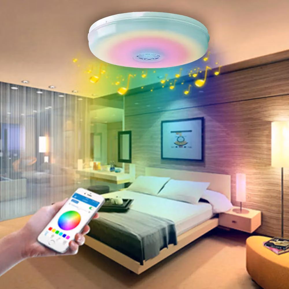 ENER-J Wi-Fi RGB+W+WW LED Ceiling Light with Bluetooth Speaker, Dimmable, White, Diameter: 25 cm, Height: 19 cm – 2