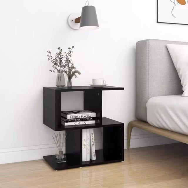 Berkfield Home Set of 2 Black Bedside Cabinets in Engineered Wood W/D/H: 50 x 30 x 51.5 cm