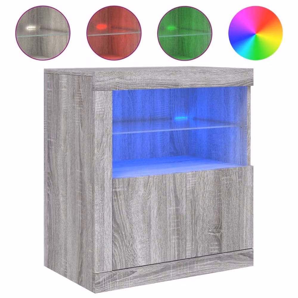 Berkfield Home Modern Grey Sideboard with Integrated LED Lights, W: 60.5 cm, D: 37 cm, H: 67 cm – 3