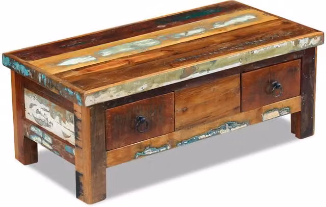Berkfield Home Reclaimed Wood Coffee Table with Drawers, Brown, W: 90 cm, D: 45 cm, H: 35 cm