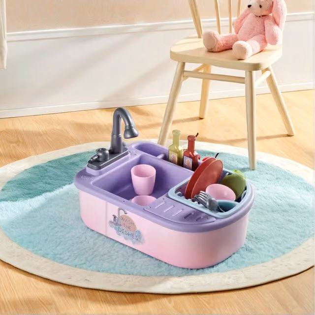 Livingandhome Kitchen Sink Toy Set with Running Water in Purple