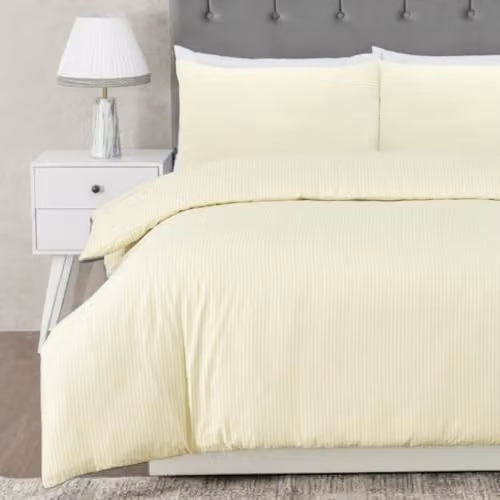 MHG Textiles Beige Striped Cotton-Rich Duvet Cover Set with Pillowcases, W/D/H: 230 x 220 x 1 cm