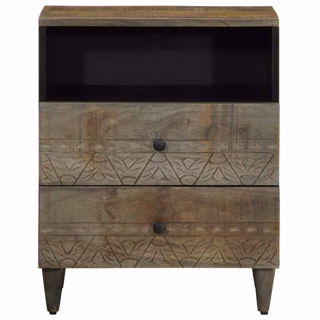 Berkfield Home Bedside Cabinet in Light Grey Solid Mango Wood, W/D/H: 50 x 33 x 60 cm – 2