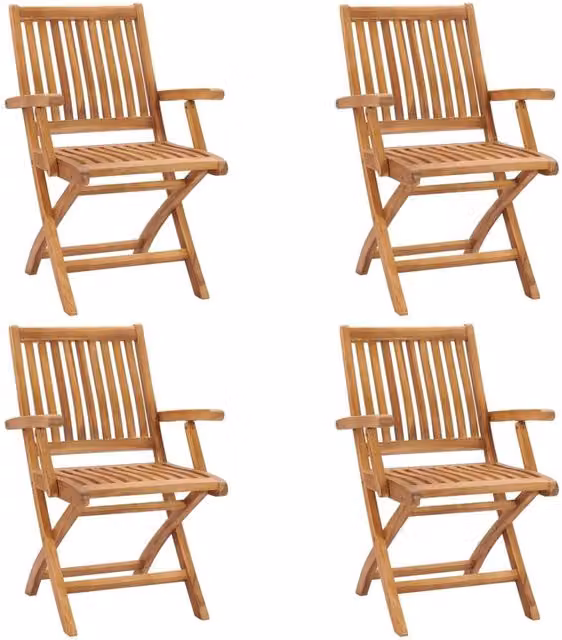 Berkfield Home Set of 4 Folding Garden Chairs in Brown Solid Teak Wood