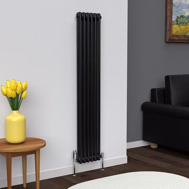 Lux Heat Vertical Coloured Column Radiator in Black, H 150 cm x W 29 cm