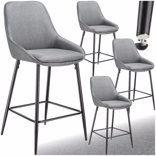 tectake Set of 4 Modern Bar Stools with Fabric and Velvet Padding in Grey and Black – 1