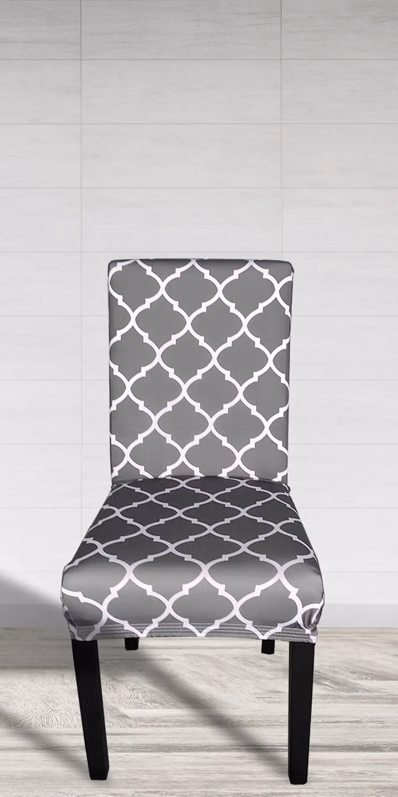 Neel Blue Spandex Dining Chair Cover with Grey Trellis Pattern – 5