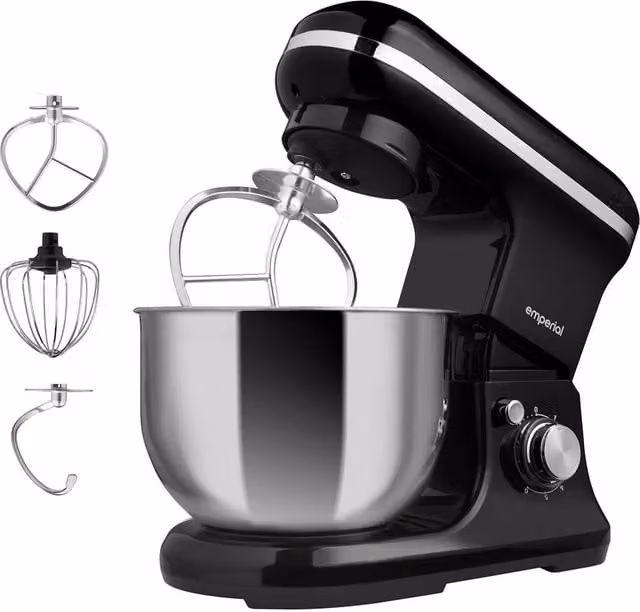 Emperial 5L Stand Mixer in Black with 6 Speeds, Dough Hook, Whisk and Beater – 1
