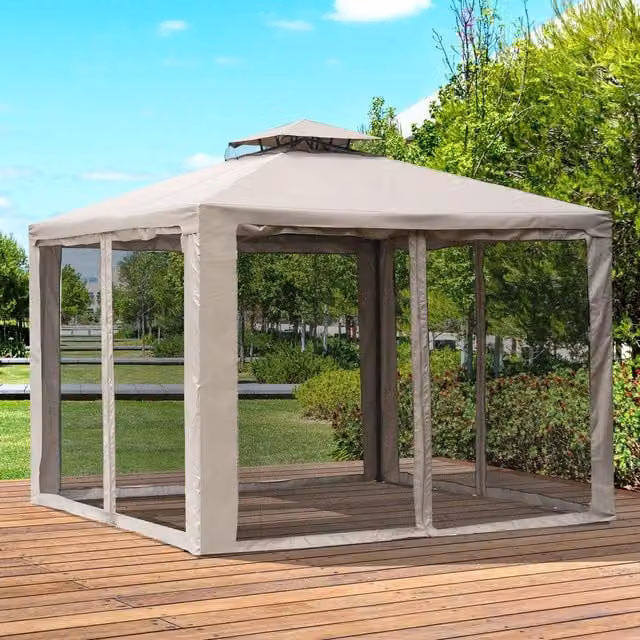 Outsunny 2.95m Outdoor Gazebo Shelter in Beige and Grey