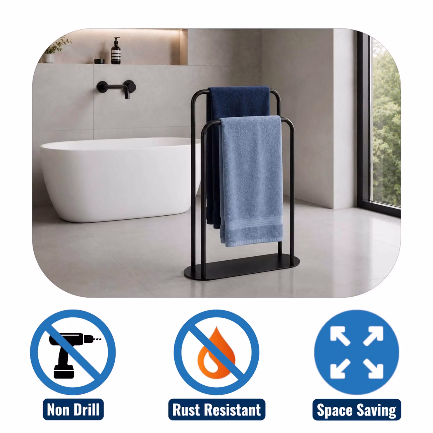 Showerdrape Aspen Freestanding Black Metal Towel Storage Stand H 76.0 x W 58.0 x D 18.0 cm – 2