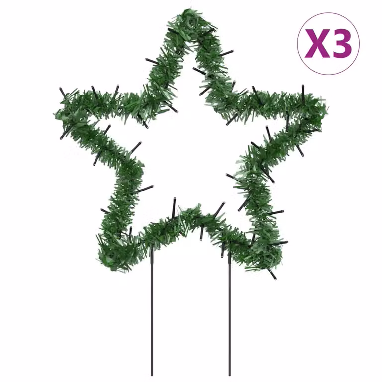 Berkfield Home Christmas Star Light Decorations with Spikes, 50 LEDs, Green, H 29 cm, 3 Pieces