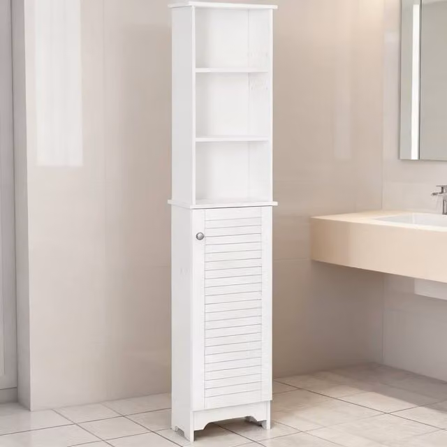 ERGOVEXA Tall White Bathroom Storage Cabinet with Roll Shutter Door and Internal Shelves, H: 165 x W: 34 x D: 20 cm