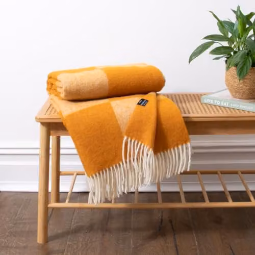 Simply Sheepskin Orange Checkerboard Jacquard Woven New Zealand Wool Blanket, W: 140 cm, L: 200 cm – 3