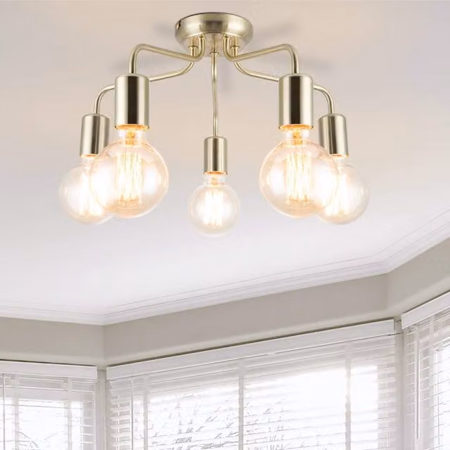 COSYLYTE Fraser 5 Light Modern Metal Ceiling Flush Light in Brass