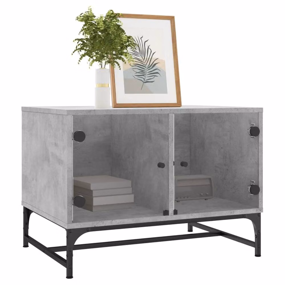 Berkfield Home Modern Coffee Table with Glass Doors in Grey, W/D/H: 68.5 x 50 x 50 cm – 2