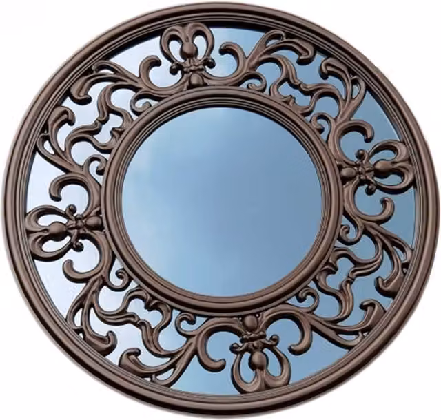 Biznest Antique Baroque Round Wall Mirror with Copper Effect Metal Frame