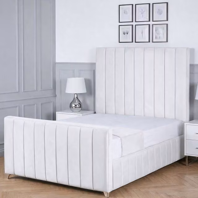 Living Comfort Bedz Zenith White Velvet Upholstered Gas Lift Storage Bed, W/D/H: 90 x 190 cm