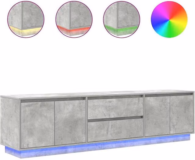 Berkfield Home Modern TV Cabinet with LED Lights in Concrete Grey, W/D/H: 193.5 x 41 x 50 cm