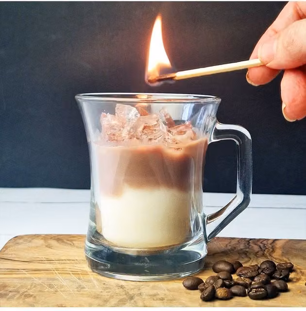 Afewhometruths Handmade Iced Coffee Latte Scented Gourmand Candle in a Transparent Glass Jar