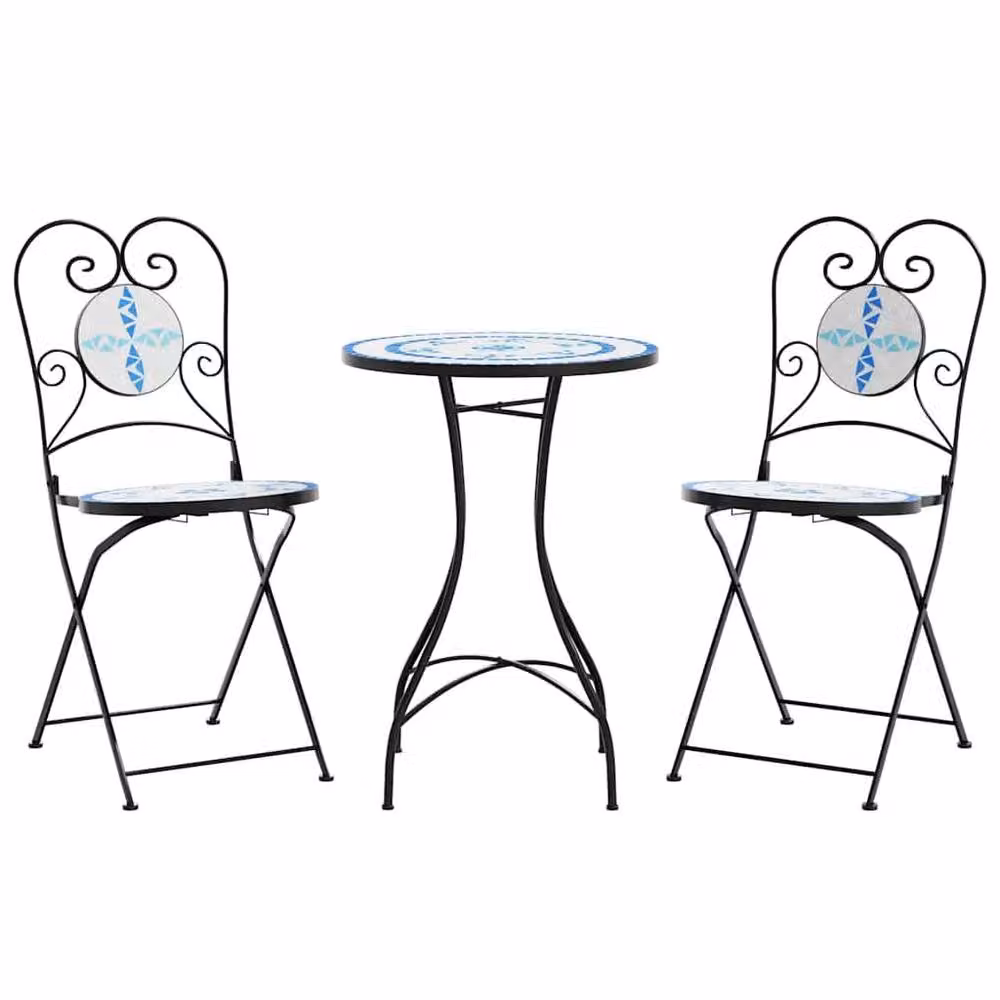 Berkfield Home Mosaic Bistro Set in Blue and White with Ceramic and Metal Construction – 2