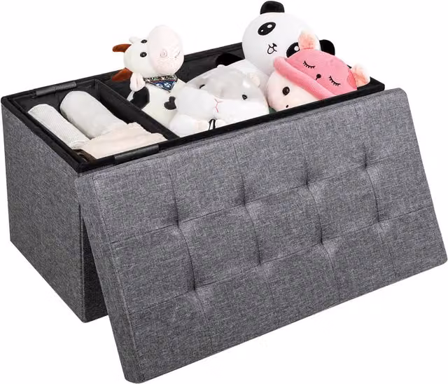 COSTWAY Fabric Foldable Storage Ottoman in Grey