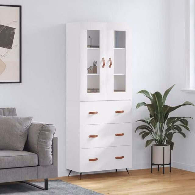 Berkfield Home Modern White Highboard with Doors and Drawers, W/D/H: 69.5 x 34 x 180 cm