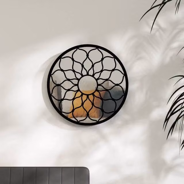Berkfield Home Round Metal Wall Mirror in Black, Diameter: 60 cm, Depth: 3 cm