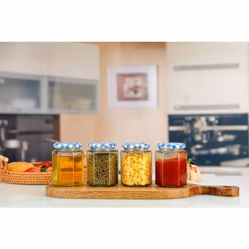 Simpa 6 Pack Glass Jam and Preserve Jars with Blue Screw Top Lids, 280ml each – 3