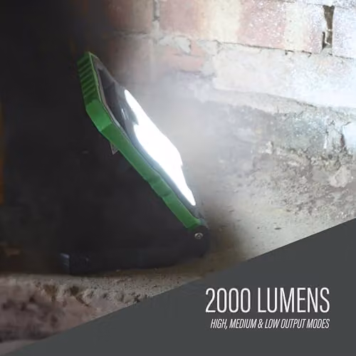 Lighthouse Rechargeable LED Work Light, 2000 Lumens, Green, IP44, with Magnetic Base and Adjustable Features – 5