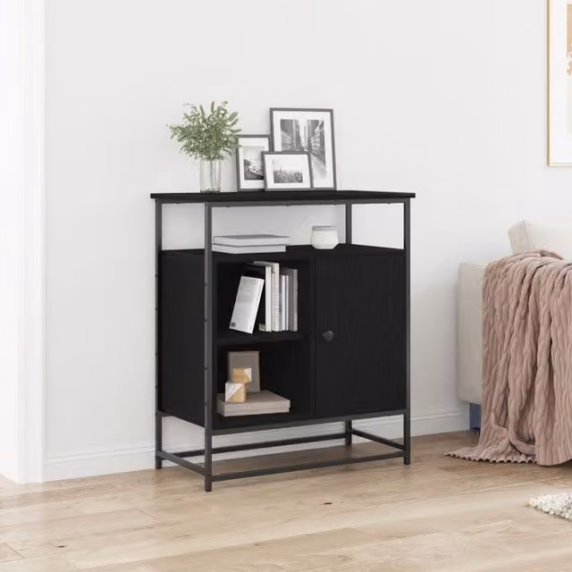Berkfield Home Modern Black Oak Sideboard in Engineered Wood and Metal, W/D/H: 69 x 35 x 80 cm – 1