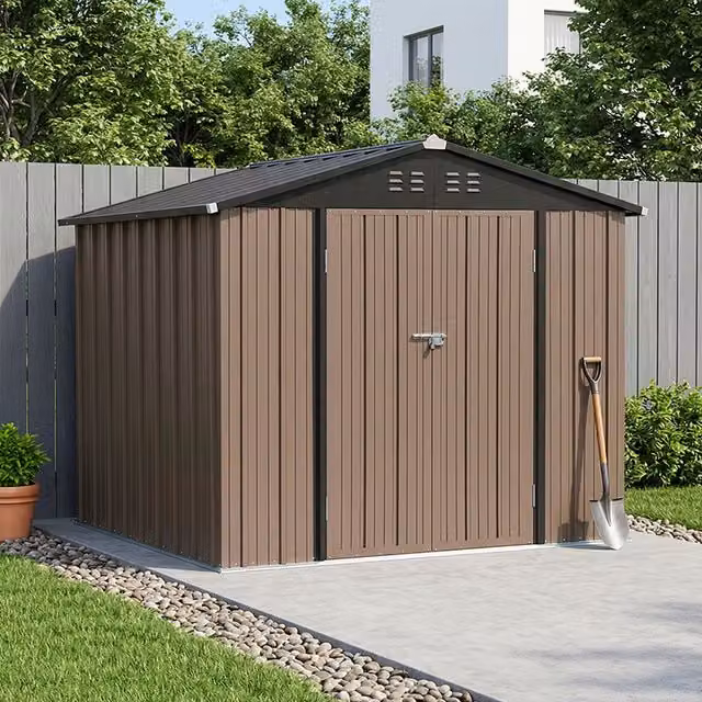 Breeins Metal Garden Storage Shed with Lockable Door in Black and Brown