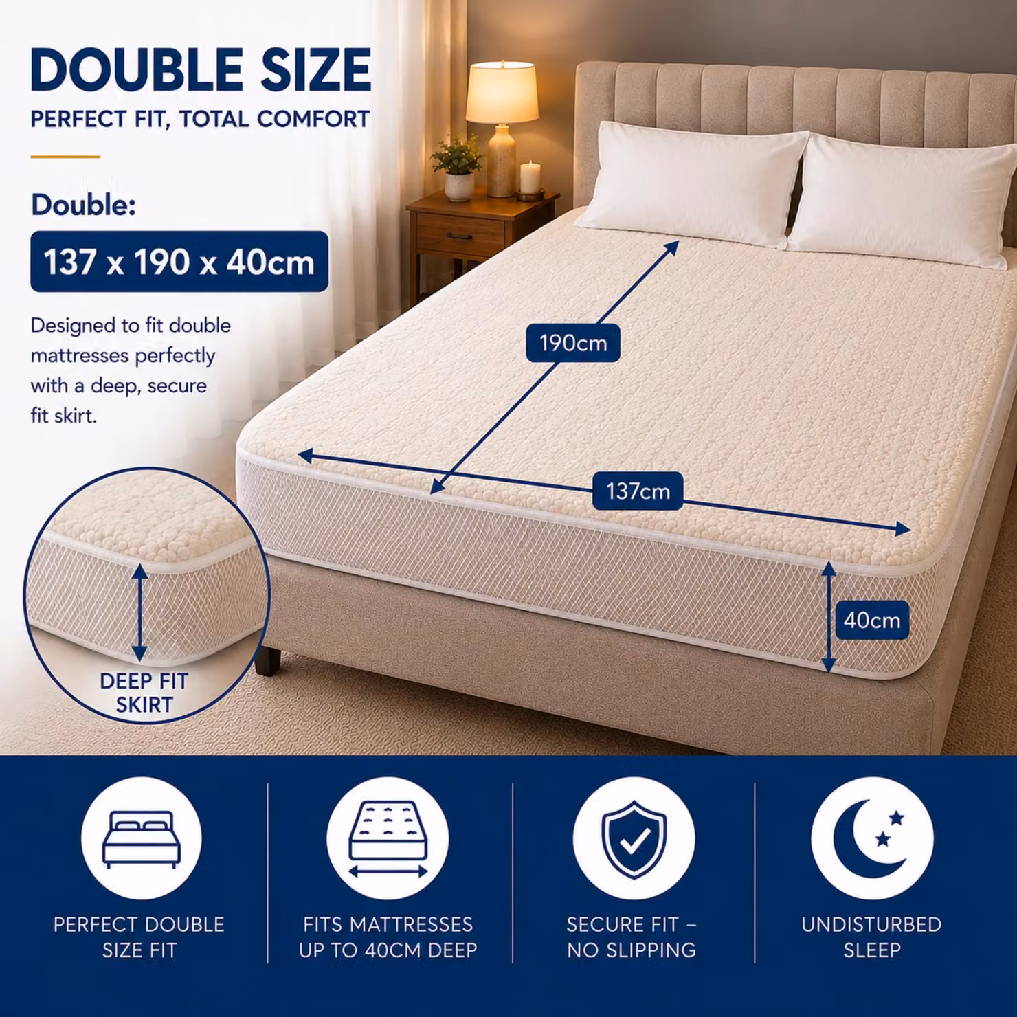 MYLEK White Fleece Electric Heated Fitted Mattress Cover, Double Bed Size, 140 x 200 cm – 2