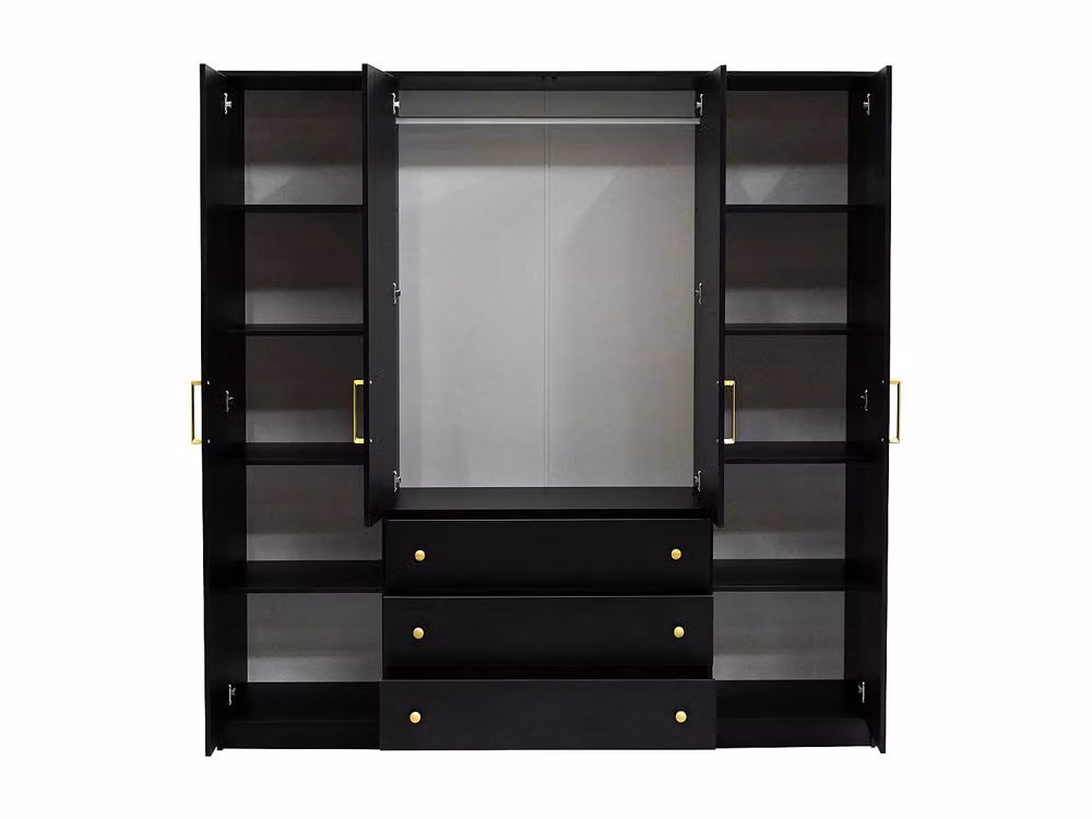 Vente-unique Lizandro Modern Wardrobe with 4 Doors and 3 Drawers, Black and Gold, W: 196 cm, H: 200 cm, D: 58 cm – 3