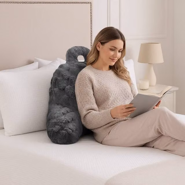 Velosso Chunky Popcorn Faux Fur Cuddle Pillow for Back and Lumbar Support in Grey