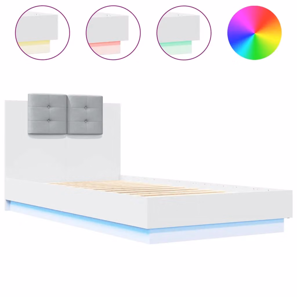 Berkfield Home Single Bed Frame in White with LED Under-Bed Lighting and USB Charging Port, W/D/H: 90 x 190 cm – 2