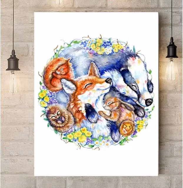 BebesArts Woodland Friends Nature Animals Canvas Wall Art, Multicolour, W: 76.2 cm x H: 50.8 cm