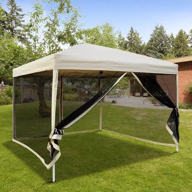 Outsunny Metal Pop Up Garden Gazebo with Mesh in Beige and Yellow