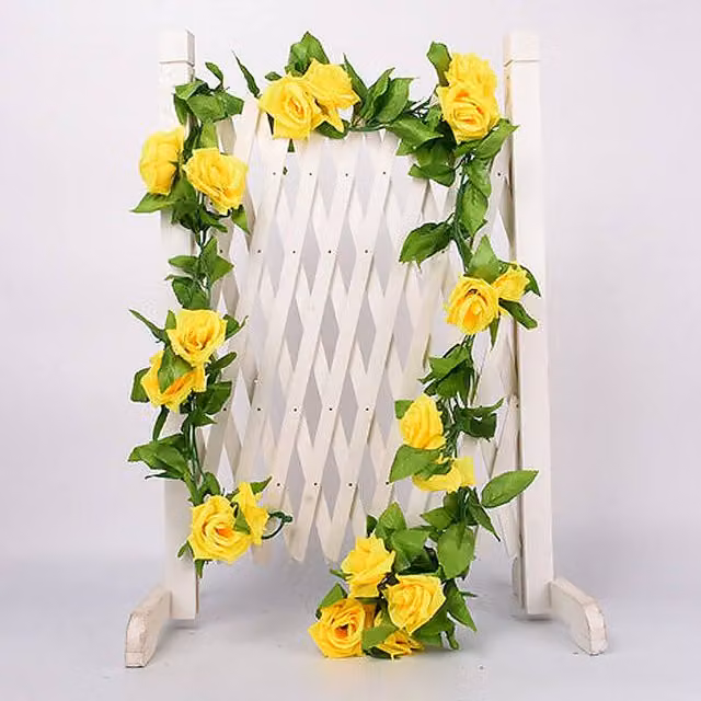 YnysTec Yellow Artificial Rose Vine Hanging Garland with 45 Flowers for Wedding Decor, Length: 2.5m