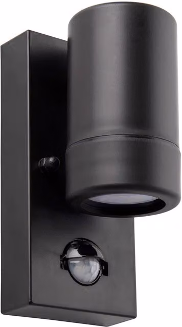 Loops Black Outdoor Wall Downlight with PIR Motion Sensor, 7W LED GU10, IP44 Rated – 3