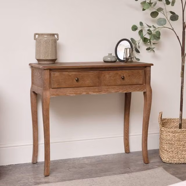 Melody Maison Ashwell 2 Drawer Dressing Table in Dark Brown Wood – 1