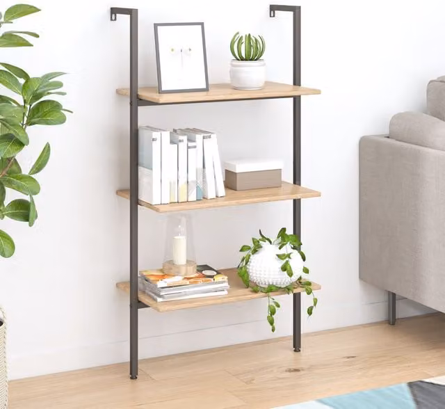Berkfield Home 3-Tier Industrial Ladder Leaning Shelf in Brown and Black, W/D/H: 64 x 35 x 120.5 cm