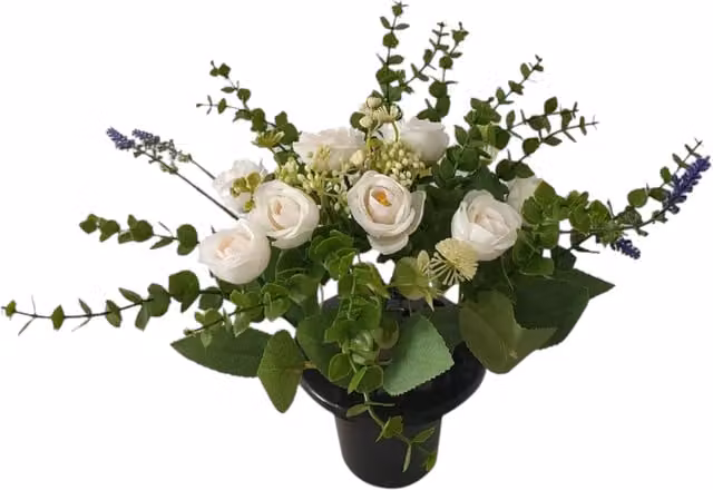 Kingsbury Gifts Artificial Country Style Remembrance Grave Pot in White