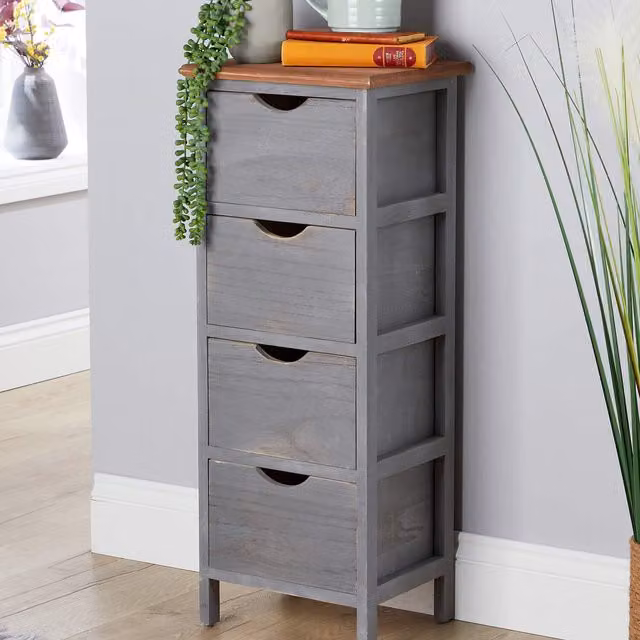 Home Source Hemsby Grey Chest with Natural Wood Top
